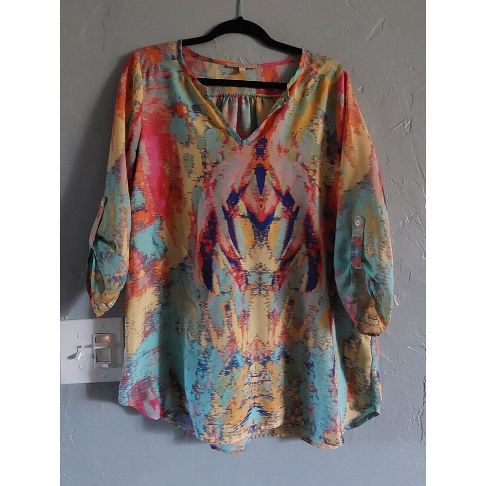 Gibson Latimer  Tops , Tunic,women L,Paisley, Polyester, 20 Inch Of Armp To Armp